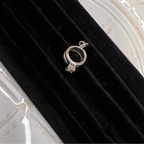 Vintage Silver-Tone Engagement Ring Charm Pendant with Clear CZ - Picture 2 of 5